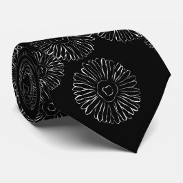 Modern Black and White Boho Chic Daisy Pattern  Krawatte