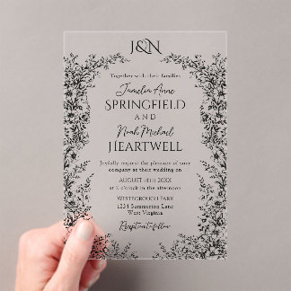 Modern Black and White Botanical Wedding Acryleinladungen