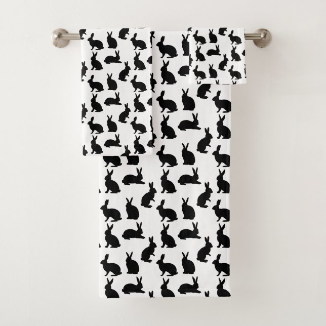 Modern Black And White Bunny Shapes Pattern Easter Badhandtuch Set (Insitu)