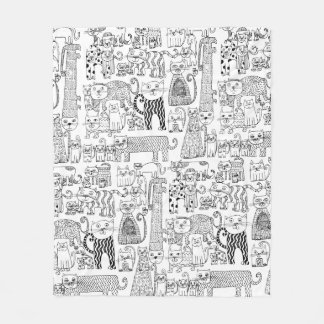 Modern Black and White Cats And Kittens Patterned Fleecedecke
