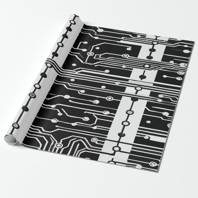 Modern Black and White Circuit Board Texture Patte Geschenkpapier (Ungerollt)