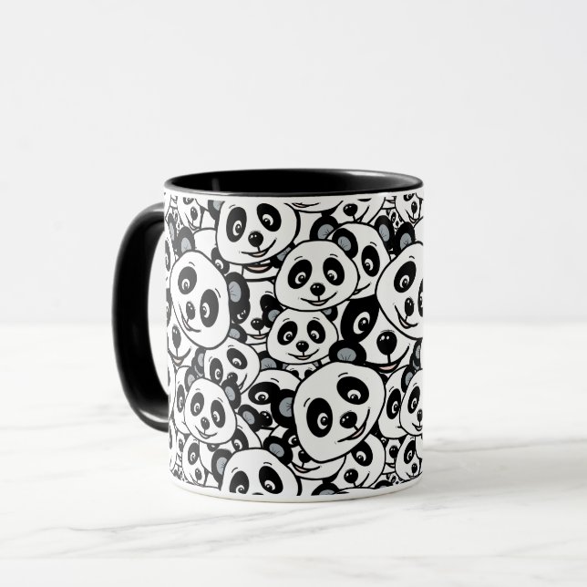 Modern Black and White Cute Panda Bear Pattern Tasse (Vorderseite Links)