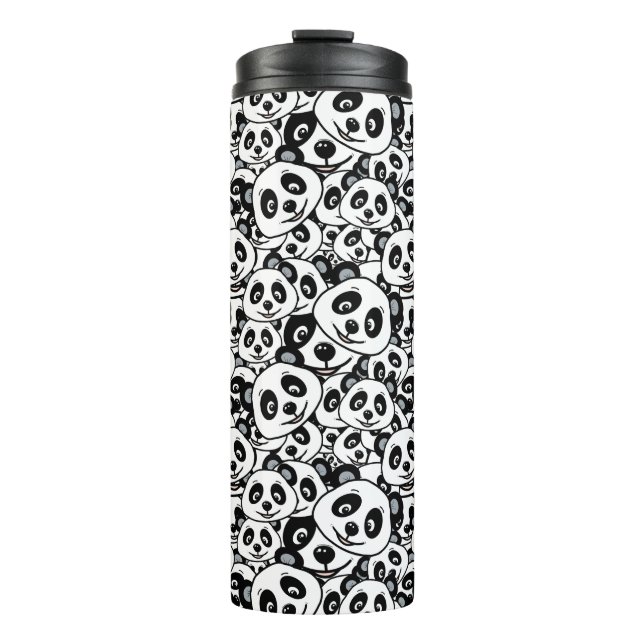 Modern Black and White Cute Panda Bear Pattern Thermosbecher (Vorderseite)