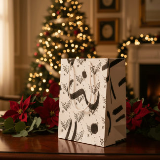 Modern Black and white doodle style art  Mittlere Geschenktüte
