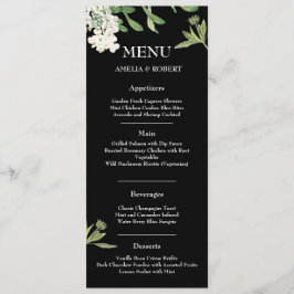 Modern Black and White Floral Wedding Menu Card Menükarte