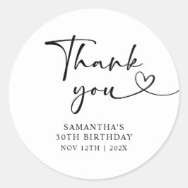 Modern Black and White Hello 30th Birthday Runder Aufkleber