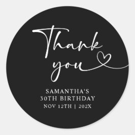 Modern Black and White Hello 30th Birthday Runder Aufkleber