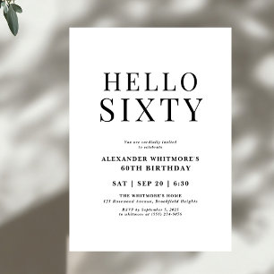 Modern Black and White Hello 60. Geburtstag Einladung