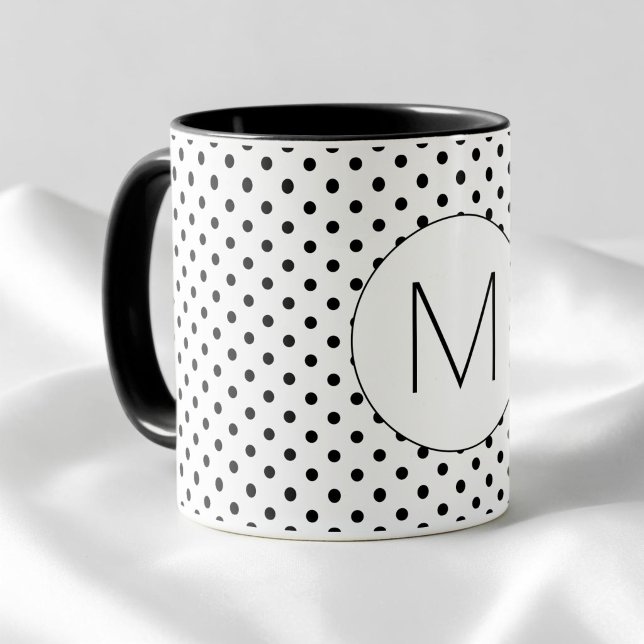 Modern Black and White Initial Monogram Polka Dot Tasse (Modern Black and White Initial Monogram Polka Dot Mug)