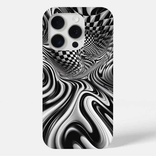 Modern Black and White Liquid Swirl Phone Case  (Rückseite)