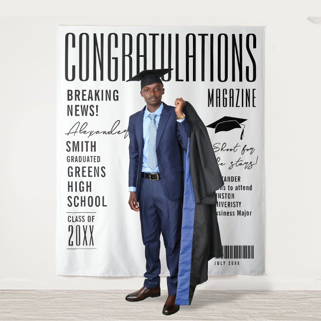 Modern Black And White Magazine Cover Grad Party Wandteppich (Von Creator hochgeladen)