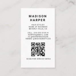 Modern Black and White Marble QR Code Business Visitenkarte
