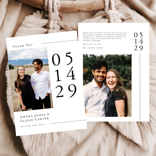 Modern Black and White Minimal Wedding Photo Dankeskarte (Von Creator hochgeladen)