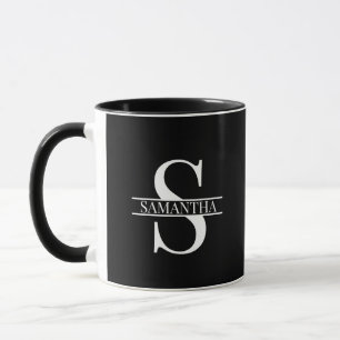 Modern Black and White Monogram Name Tasse
