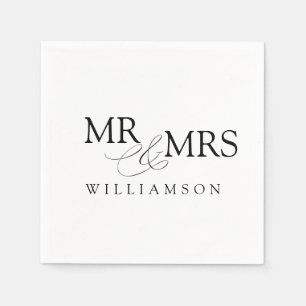Modern Black and White Mr & Mrs. Name Serviette