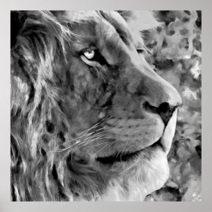 Modern black and white oil painting of king lion, poster