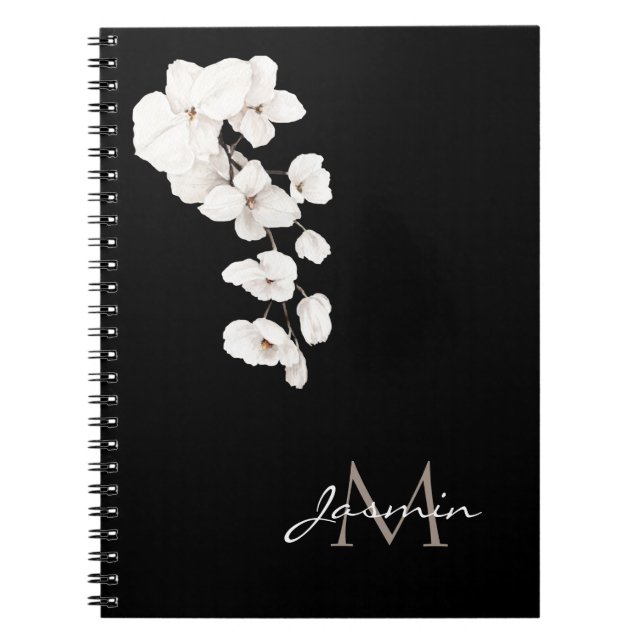 Modern Black and White Orchid Floral Monogram Notizblock (Vorderseite)