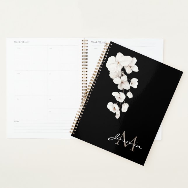 Modern Black and White Orchid Floral Monogram Planer (Anzeige)