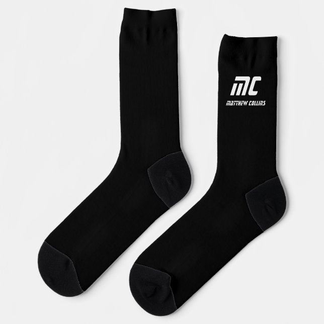 Modern Black and White Personalized Monogram Socken (Linkes Detail)