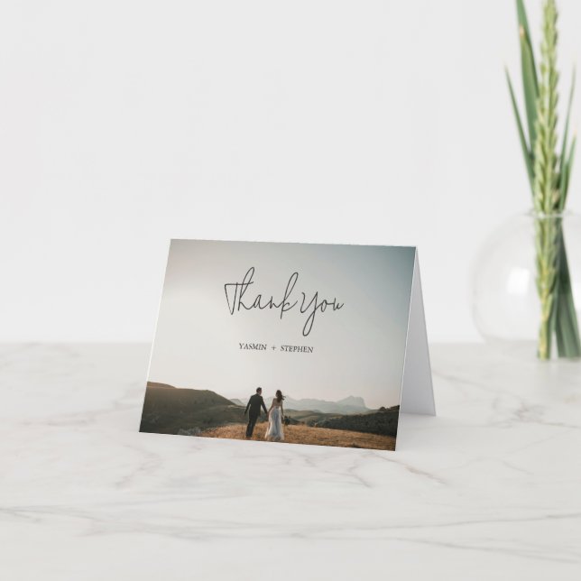 Modern Black and White Photo Chic Wedding Dankeskarte (Vorderseite)