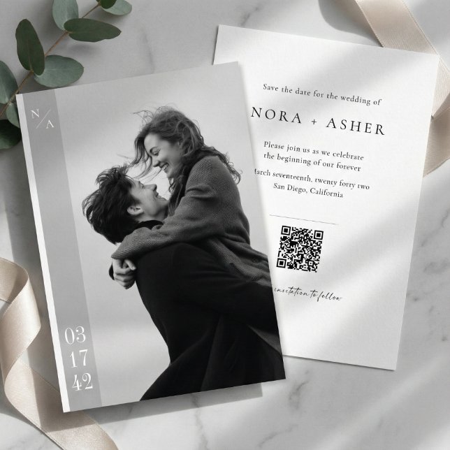 Modern Black and White Photo QR Code Wedding Save The Date (Von Creator hochgeladen)
