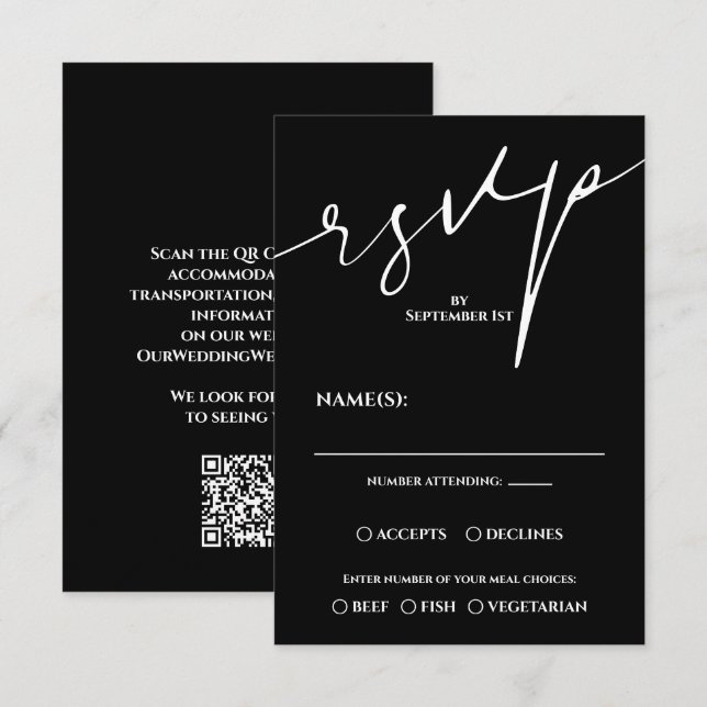 Modern Black and White QR Code Wedding RSVP (Vorne/Hinten)