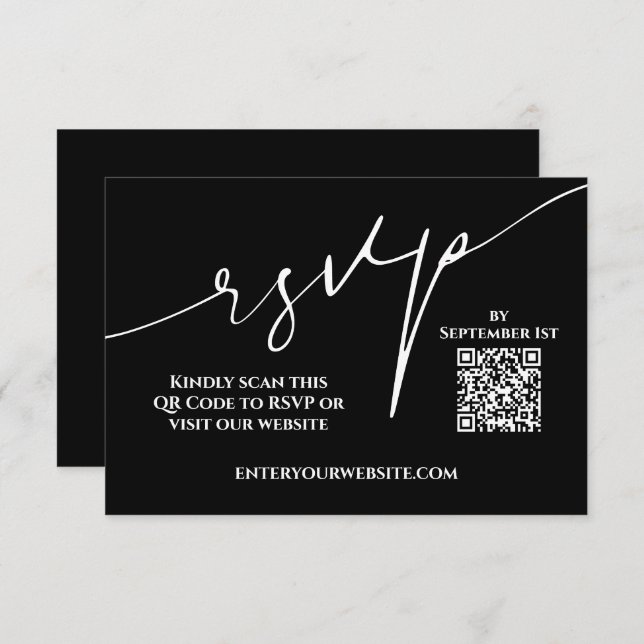 Modern Black and White QR Code Wedding RSVP (Vorne/Hinten)