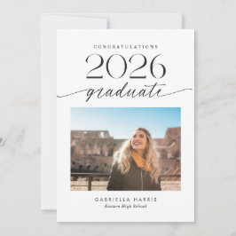 Modern Black and White Script 1 Photo Graduation Ankündigung
