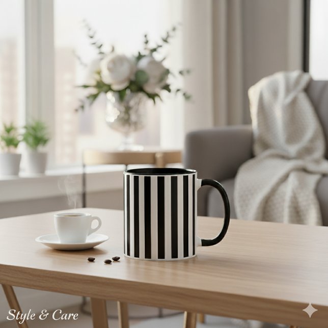 Modern Black and White Striped Combo Mug Tasse (Modern Black and White Striped Combo Mug)