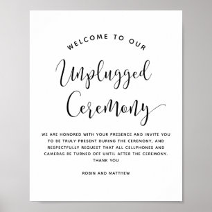 Modern, Black and White, Unplugged Ceremony Sign Poster
