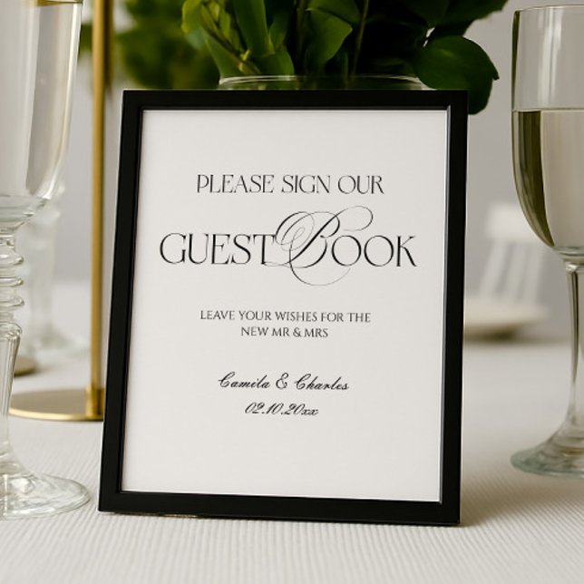 Modern Black and White Wedding Guest Book Poster (Von Creator hochgeladen)