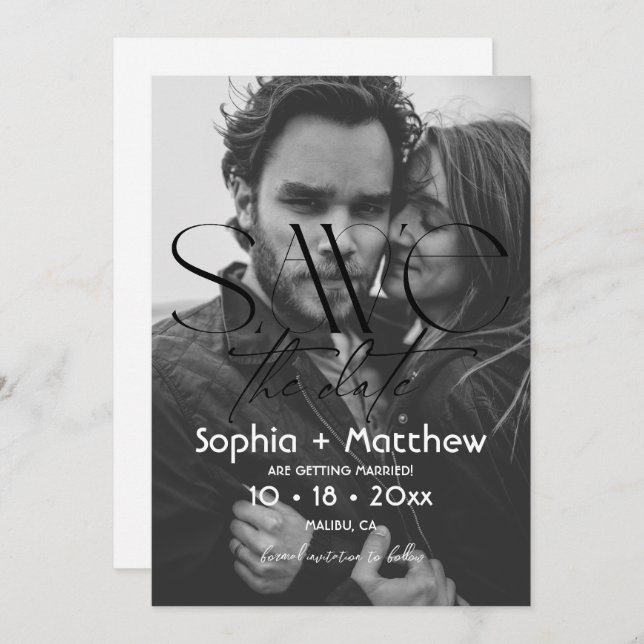 Modern Black and White  Wedding Photo Save The Date (Vorne/Hinten)