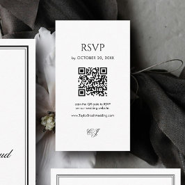 Modern Black and White Wedding RSVP Qr Code Begleitkarte