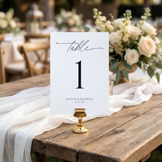 Modern Black and White Wedding Table Number Cards Einladung (modern wedding table number 5x7 minimalist elegant handwriting script reception table decor)