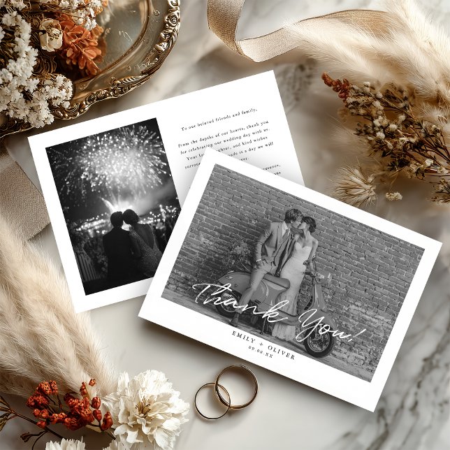 Modern Black and White Wedding Thank You Card Dankeskarte (Von Creator hochgeladen)