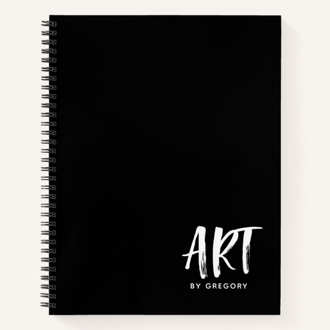 Modern Black Artist Sketchbook mit Name Notebook Notizbuch (Vorderseite)