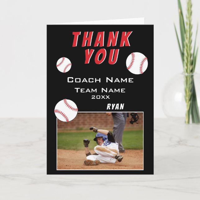 Modern Black Baseball Vielen Dank Coach Foto Card Dankeskarte (Vorderseite)