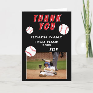 Modern Black Baseball Vielen Dank Coach Foto Card Dankeskarte