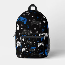 Modern Black, Blue and White Video Game Gamer  Bedruckter Rucksack