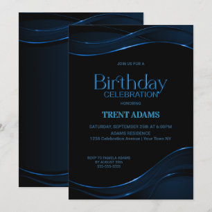 Modern Black Blue Birthday Party Einladung