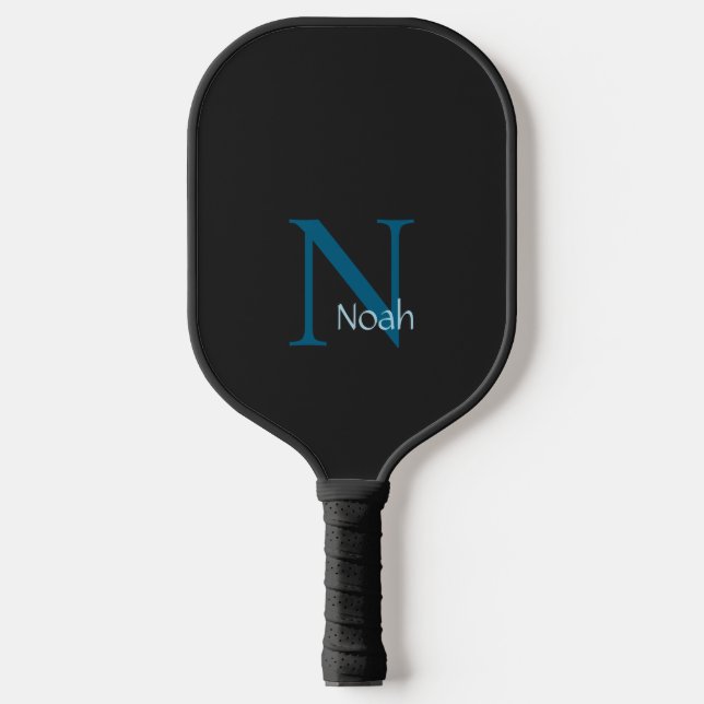 Modern Black Blue Custom Monogram Name Pickleball Schläger (Vorderseite)