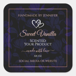 Modern Black Blue Floral Product Labels Rose Gold Quadratischer Aufkleber