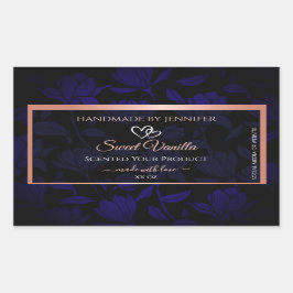 Modern Black Blue Floral Product Labels Rose Gold Rechteckiger Aufkleber