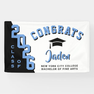 Modern Black Blue White 2023 Graduation Party Banner