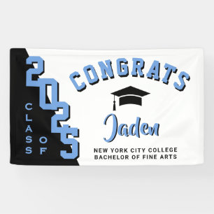 Modern Black Blue White 2023 Graduation Party Banner