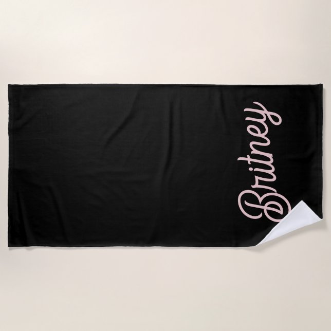 Modern Black Blush Dusty Pink Monogram Name Strandtuch (Vorderseite)