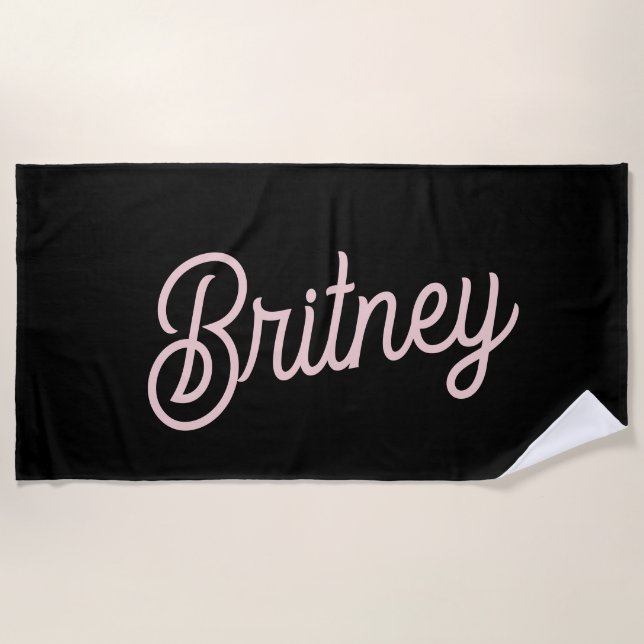 Modern Black Blush Dusty Pink Monogram Name Strandtuch (Vorderseite)