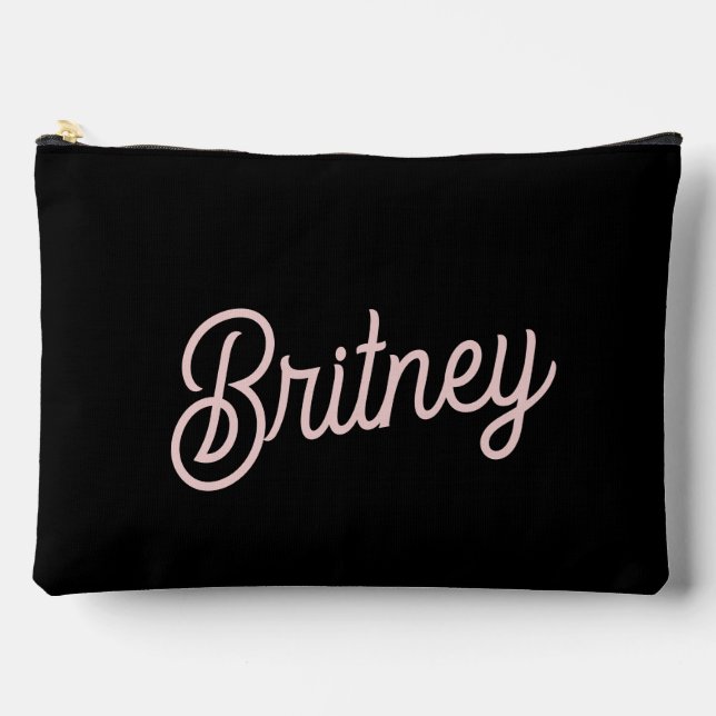 Modern Black Blush Dusty Pink Monogram Name Zubehörtasche (Vorderseite)