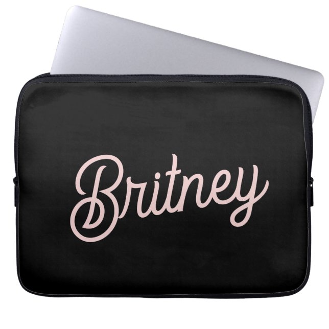 Modern Black Blush Dusty Pink Monogram und Name Laptopschutzhülle (Vorderseite)