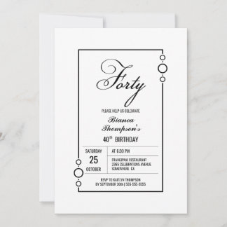 Modern Black Border 40. Geburtstag Party Einladung